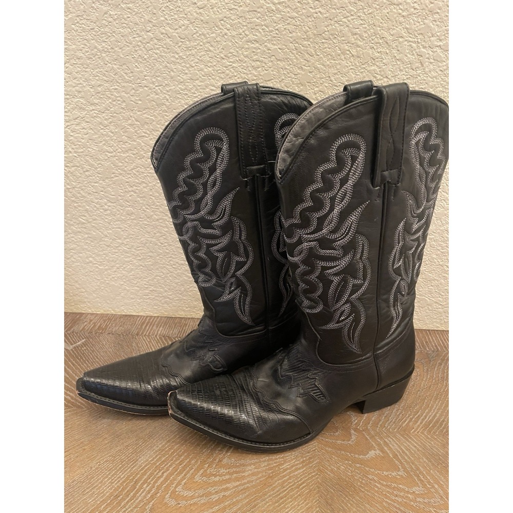 King Exotic Men's BLACK SNIP TOE GENUINE Lizard WESTERN COWBOY BOOT Size 7.5